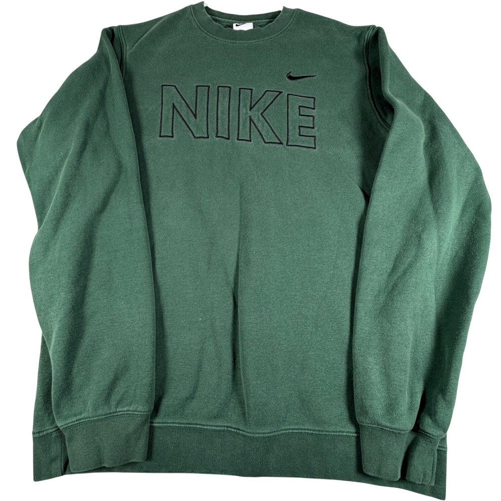 Nike Mens Forest Green Embroidered Spellout Logo Crewneck Sweatshirt M